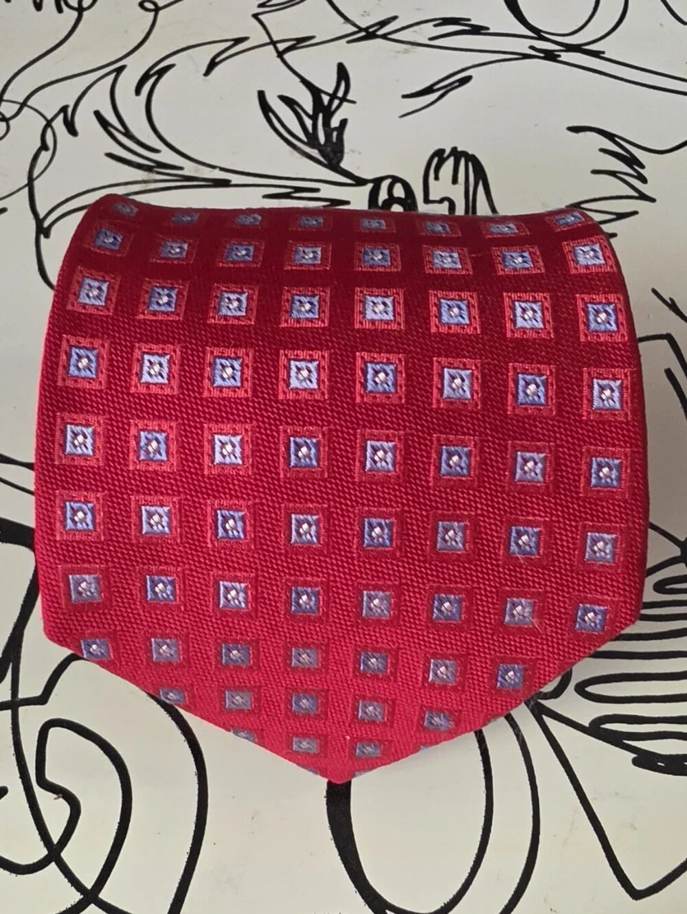 Express Mens Silk Tie Red Blue Woven Geometric Medallion Suit Necktie USA Made